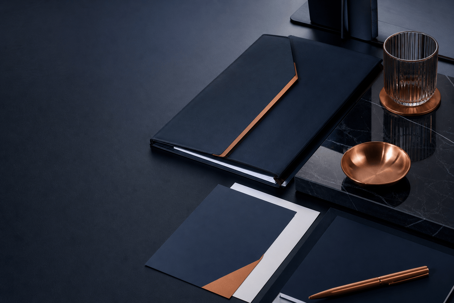 Stylized financial advisory desk composition
